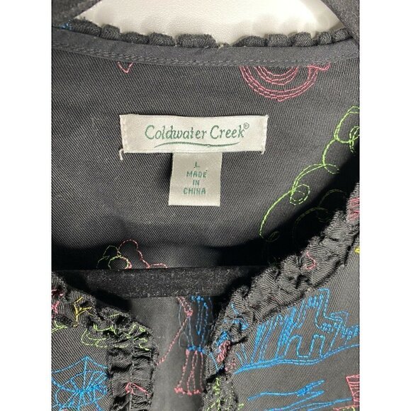 Coldwater Creek Jacket Size L Art-to-Wear Cotton Embroidered Lux Shopping Coffee - Picture 5 of 6
